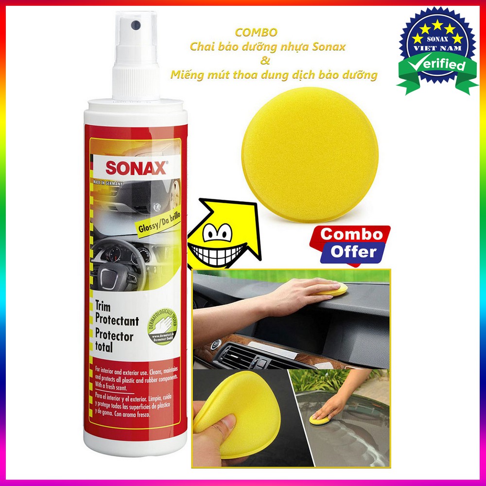 Chai Bảo Dưỡng Nhựa Sonax 380041 Và Mút Thoa Tròn Vàng BT1015