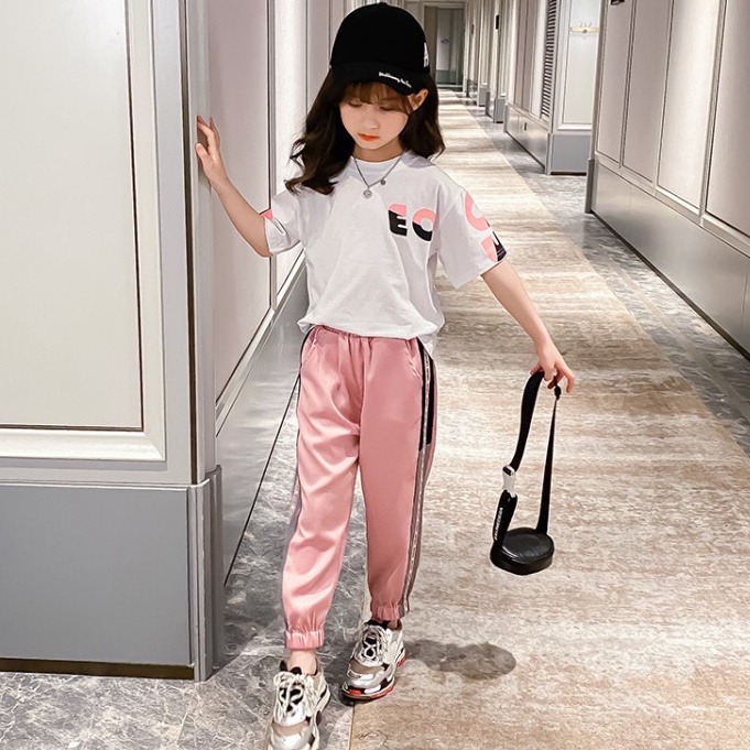 Bộ quần áo hè cho bé gái 14-45kg,bộ quần áo nữ từ 4-14 tuổi &quot;JUHT EO&quot; cá tính, thấm hút mồ hôi tốt, hàng may kỹ