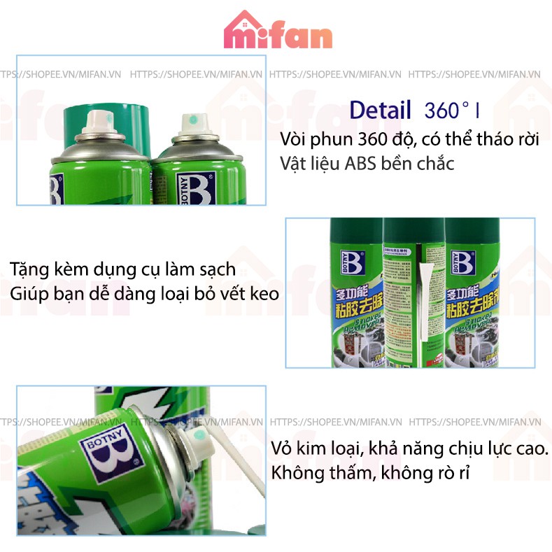 Bình Xịt Tẩy Keo Băng Dính BOTNY Sticker Remover - Làm sạch vết băng dính keo dán mọi bề mặt - MIFAN HÀNG CHÍNH HÃNG