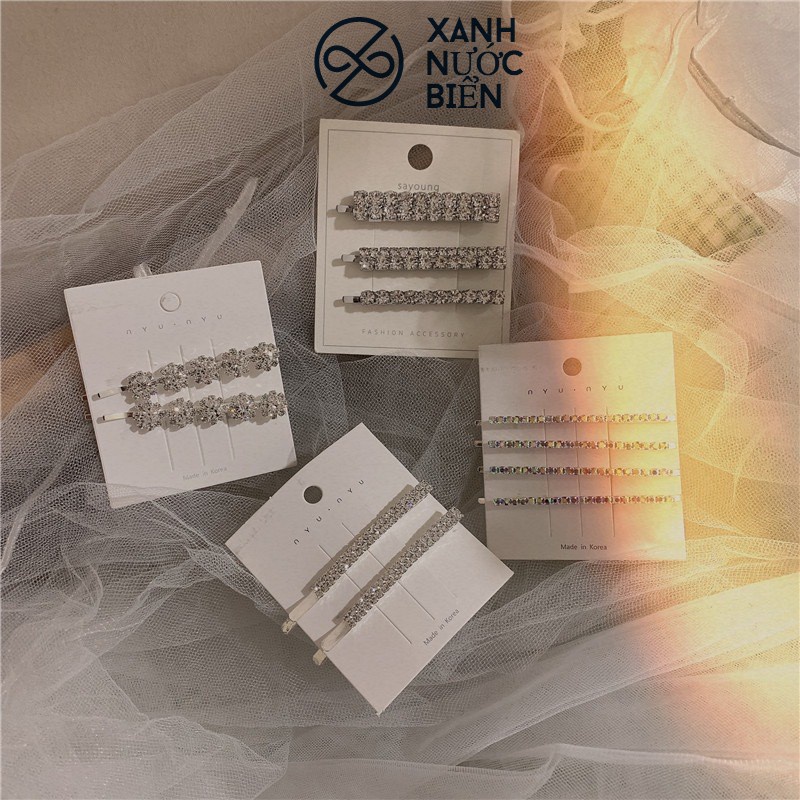 Set kẹp tóc đính đá sáng Khả Ngân - Tuệ Nhi - 11 tháng 5 ngày / Cặp tóc mái đính đá sang chảnh