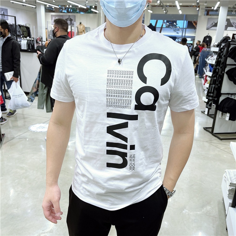 Áo Thun Cotton Tay Ngắn Cổ Tròn In Chữ CK Cá Tính Hợp Thời Trang Cho Nam