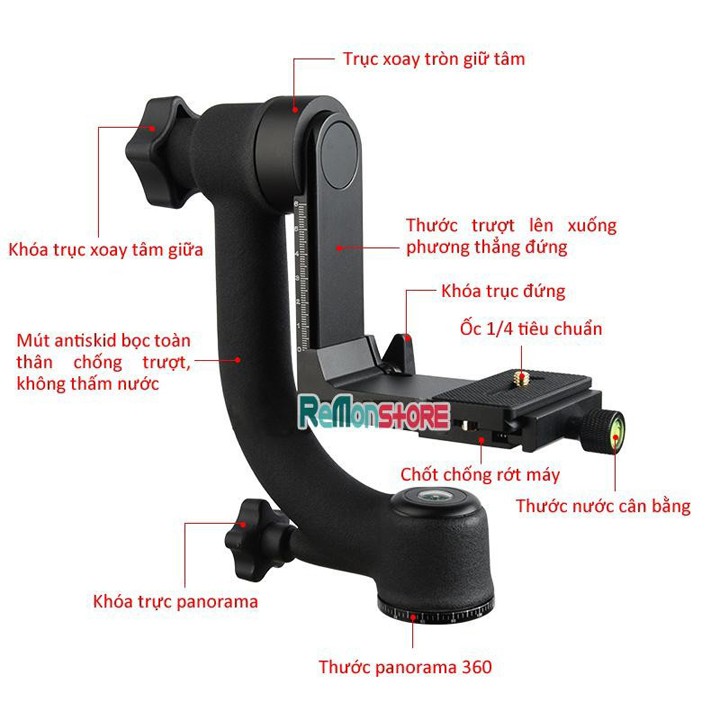 Đầu ball head gimbal tripod head BK-45 dùng cho ống tele ống kính nặng