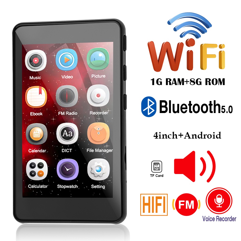 Máy nghe nhạc MP3 MP4 VIRWIR Android WiFi màn hình cảm ứng bluetooth có loa/ đài FM/ E-book/ ghi âm/ video