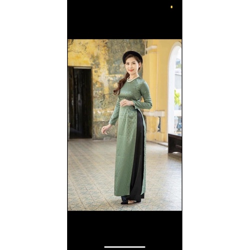 Áo dài gấm tơ logo hàng hiệu Minh Anh Fashion CÓ MAY SỐ ĐO