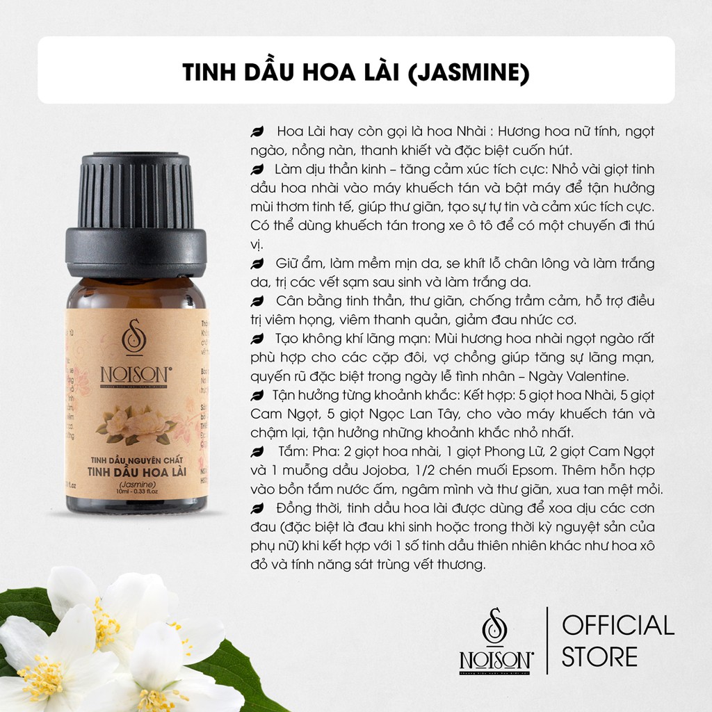 Tinh dầu Hoa Lài (Nhài) Noison | Jasmine Essential Oil | Nhập khẩu Ấn Độ