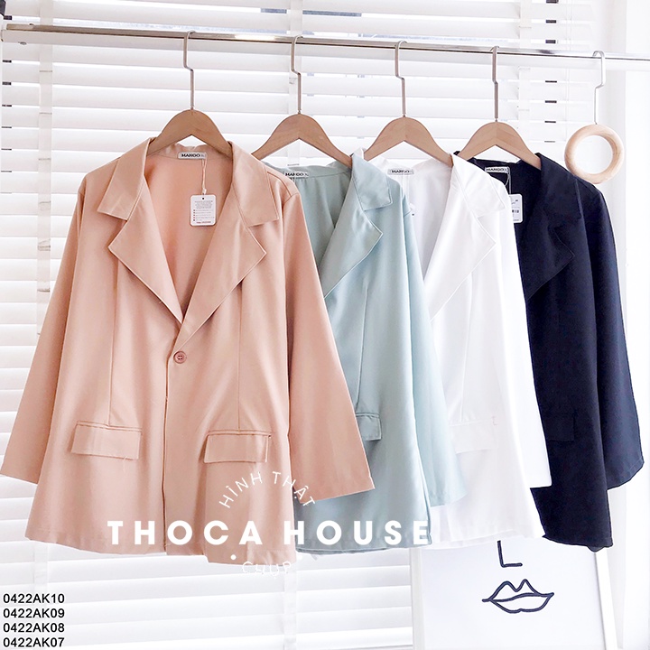 Áo vest oversize trơn túi nấp 2 nút trắng, đen, nude, xanh mint THOCA HOUSE dáng Hàn chuẩn xinh