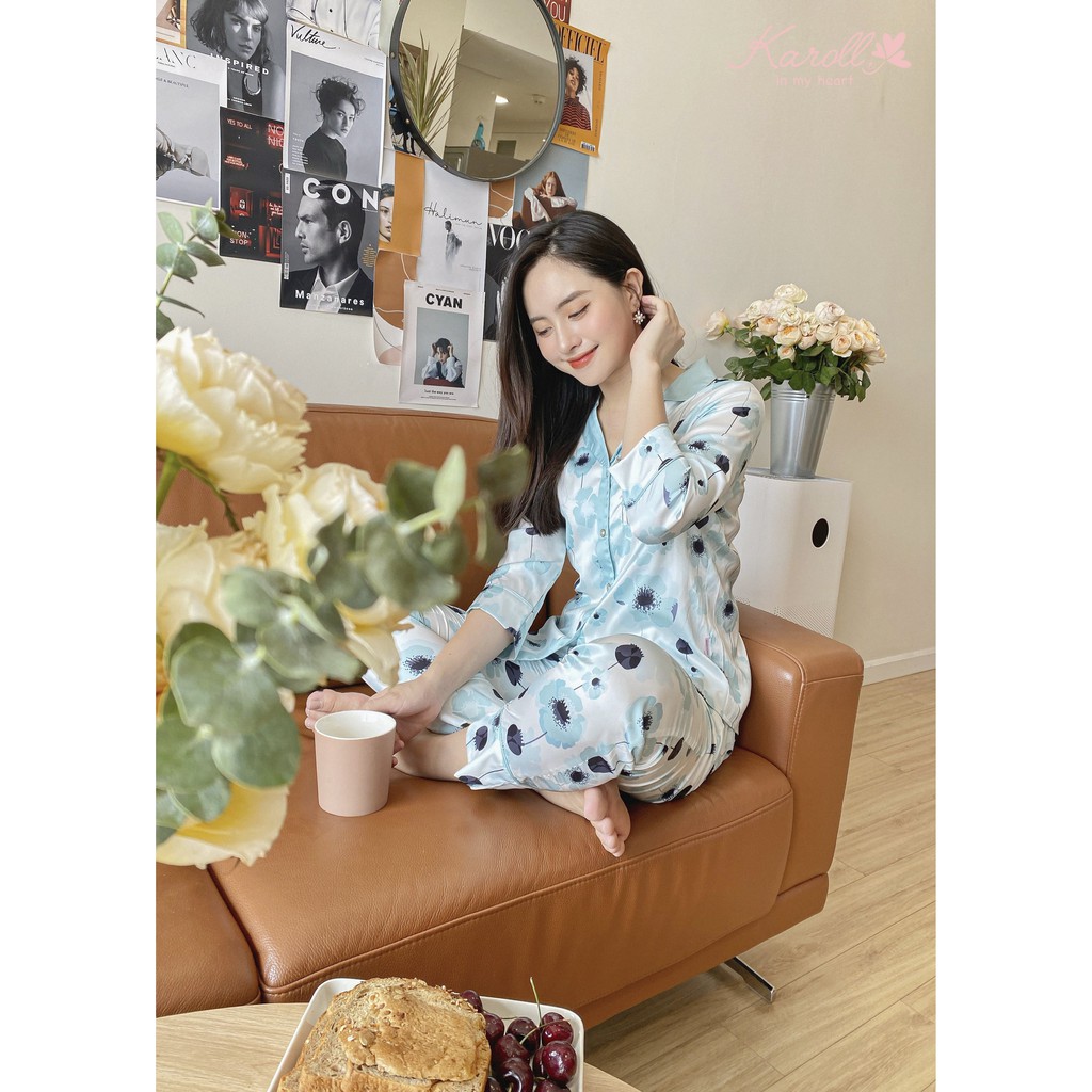 Bộ lụa cao cấp pijama nữ hãng Karoll - NH21.006 (4 màu kèm hình tự chụp)