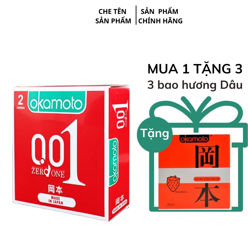 Bộ 1 hộp bao cao su Okamoto 0.01 siêu mỏng (2 cái/hôp) + 1 hộp bao cao su Okamoto Skinless (3 Cái/hộp)