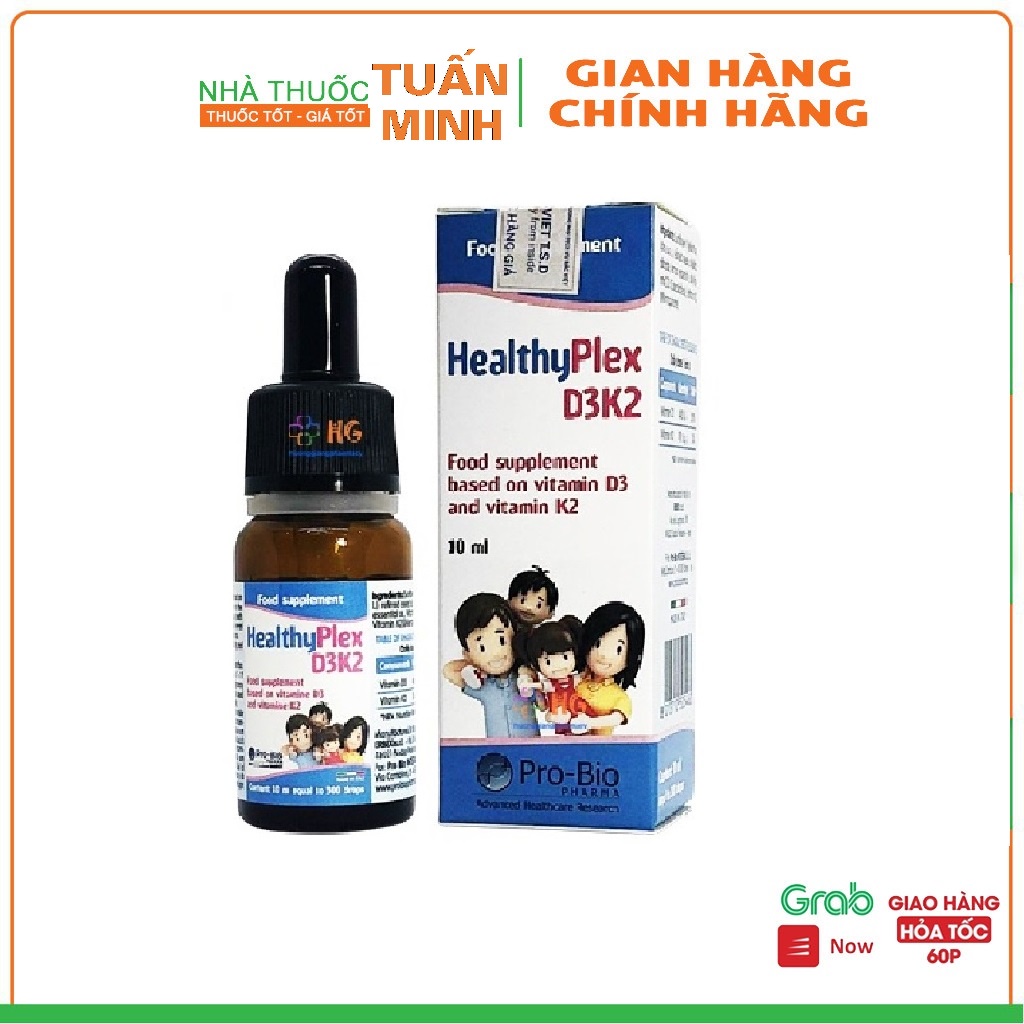 HealthyPlex D3K2 - Bổ sung vitamin D3K2, tăng cường hấp thu Canxi cho trẻ (lọ 10ml)