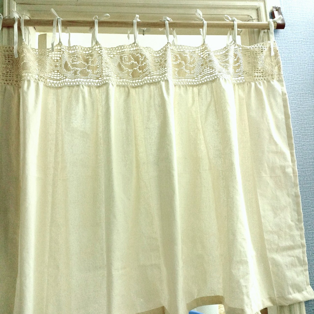Rèm màn cửa vải canvas phối ren cotton hoạ tiết hoa hồng