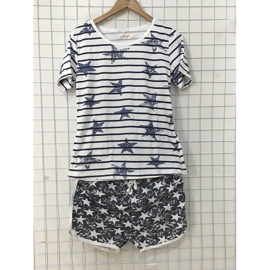 Sale Sốc 50k Bộ Đồ Ngủ Nữ Mùa Hè Hình Sao Chất Cotton AQ06
