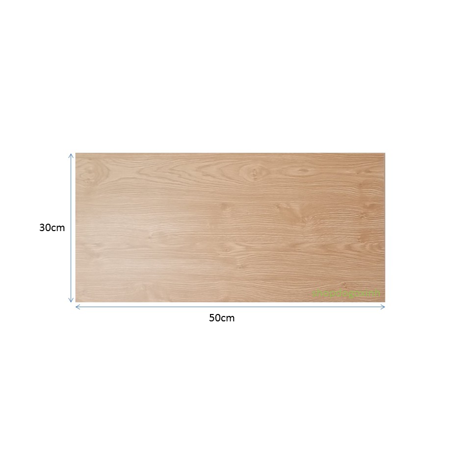 Mặt gỗ 30cm x 50cm dày 17mm phủ melamine 2 mặt, 4 cạnh dán chỉ pvc chống thấm nước.