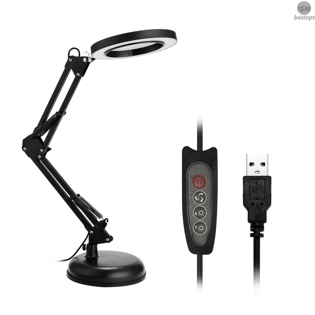 B&O 5X Magnifying Glass Desk Lamp Magnifier LED Light Foldable Reading Lamp with Three Dimming Modes USB Power Supply