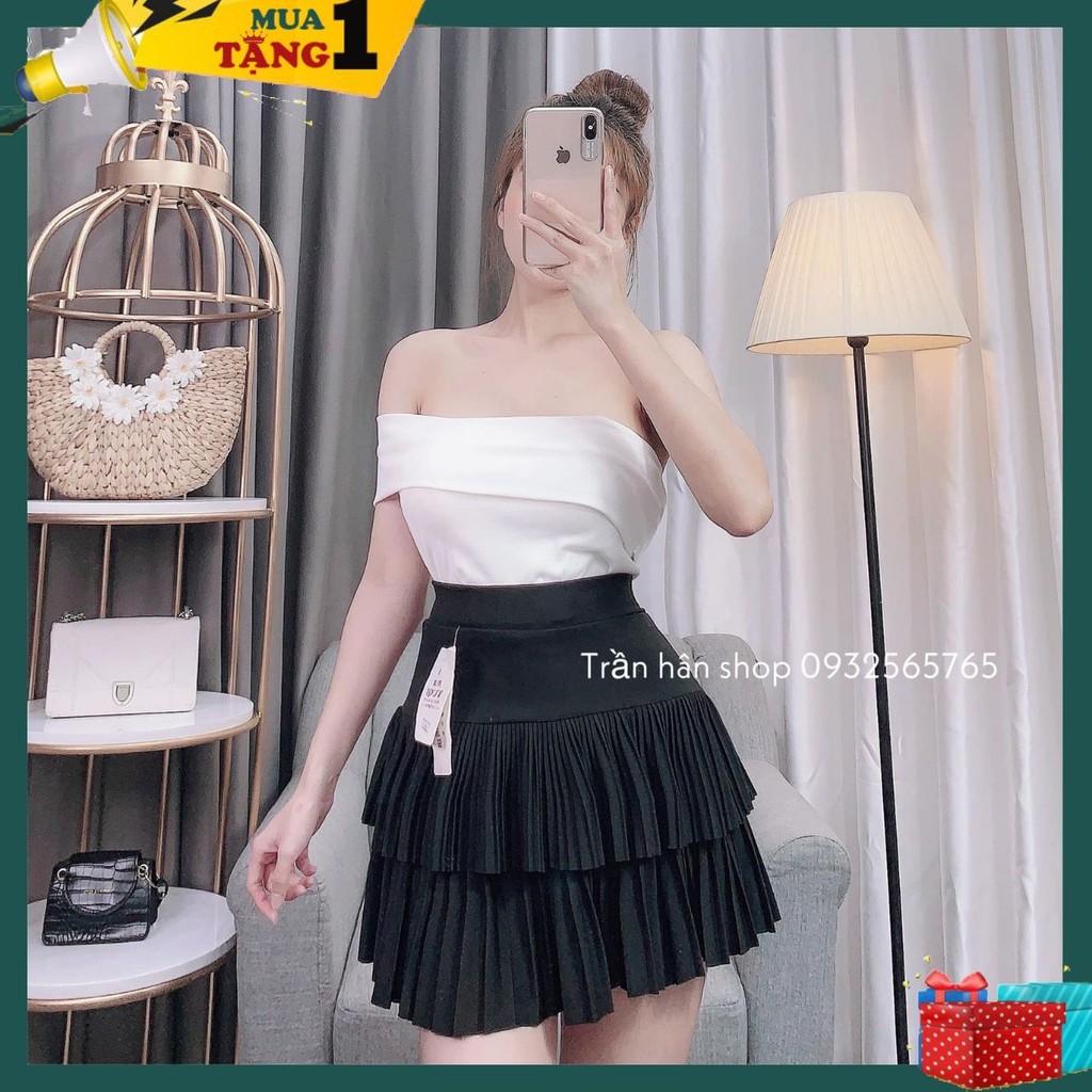 Chân váy xếp li hai tầng lưng cao chất thun hot hit mùa hè 💘7001089💘 | BigBuy360 - bigbuy360.vn