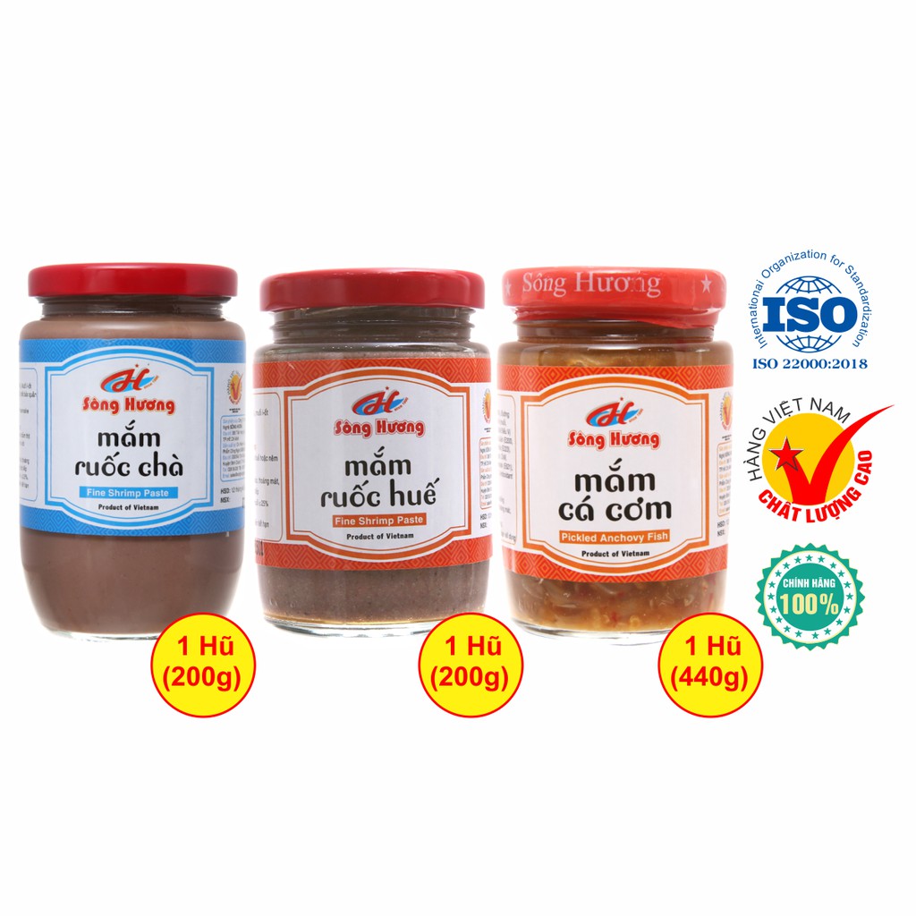 Combo 1 Hũ Mắm Ruốc Chà 200g + 1 Hũ Mắm Ruốc Huế 200g + 1 Hũ Mắm Cá Cơm 440g Sông Hương Foods