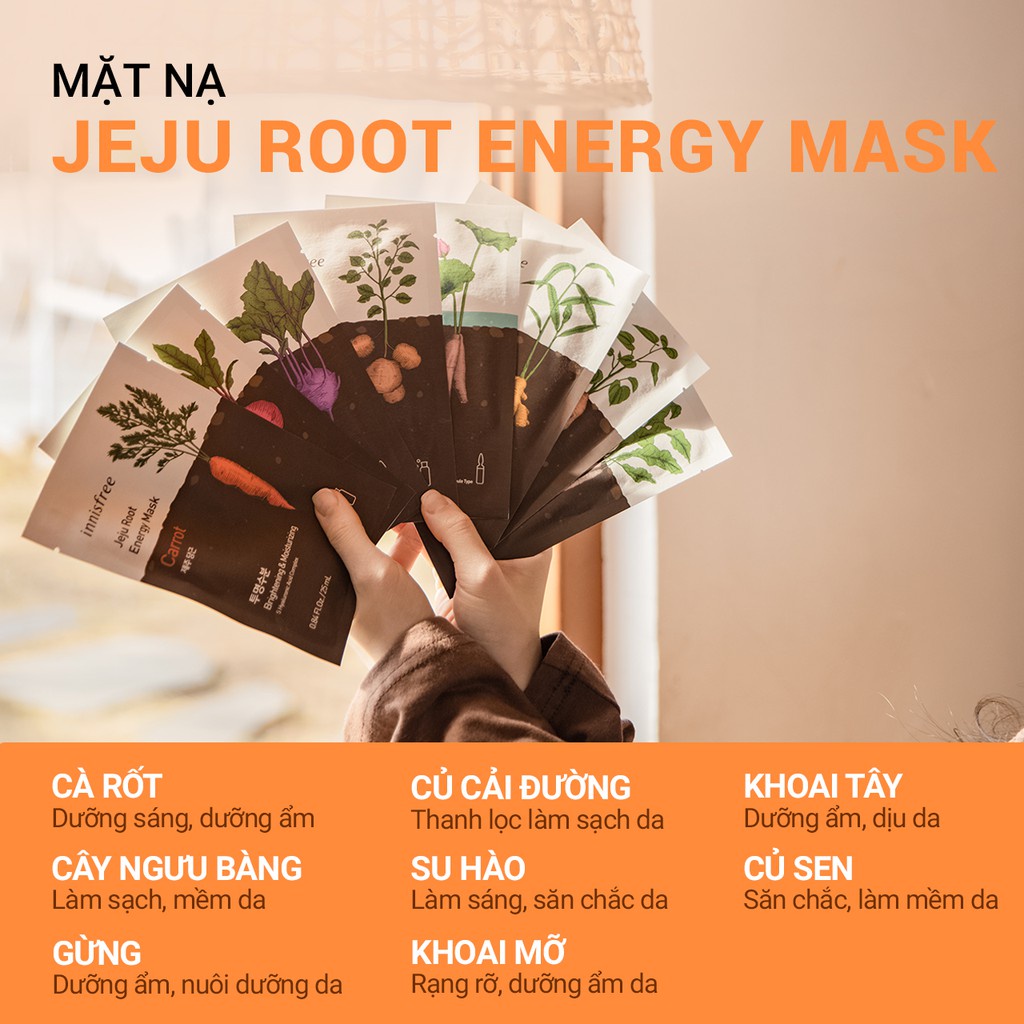 [Mã COSIF05 giảm 10% đơn 400K] Mặt nạ giấy chăm sóc da từ rau củ innisfree Jeju Root Energy Mask 25ml