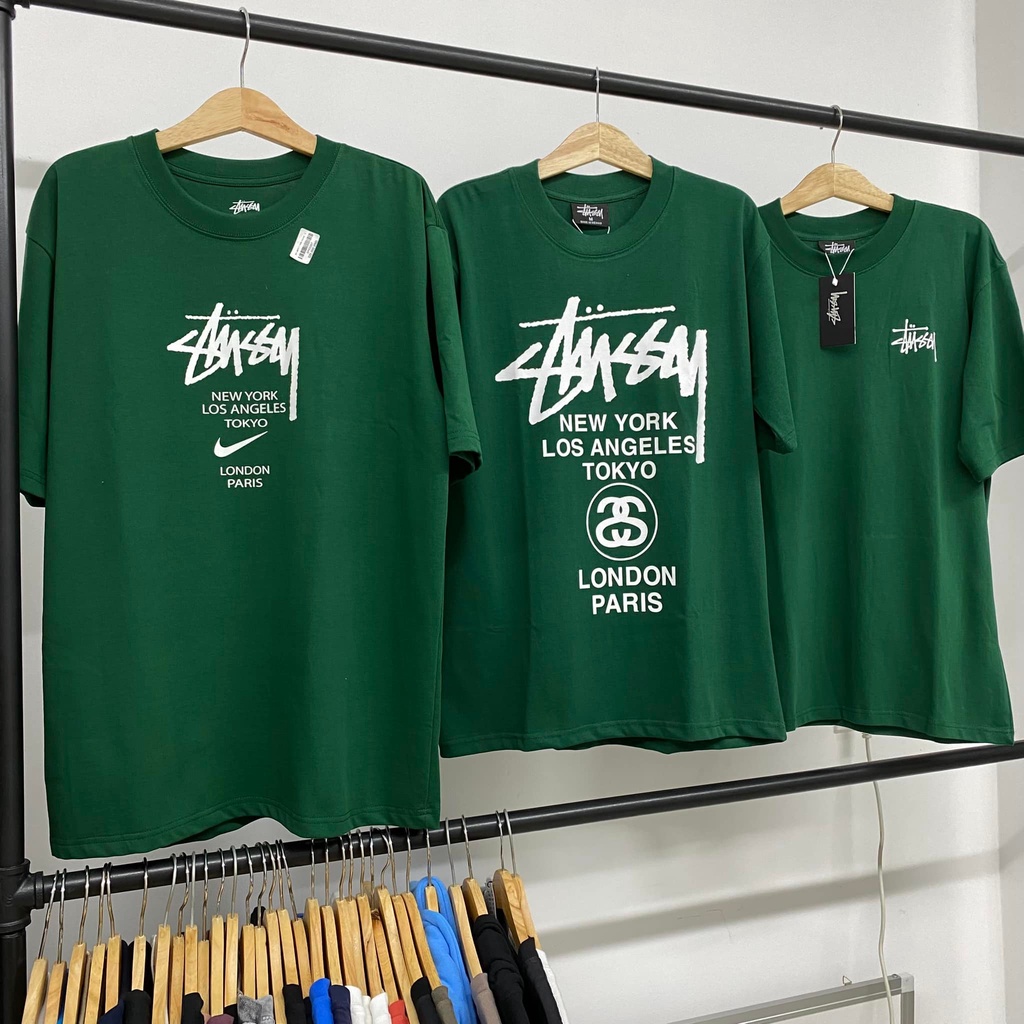 Áo thun xanh lá unisex nam nữ stussy , cotton 2c form rộng thoáng mát - GAHO SHOP