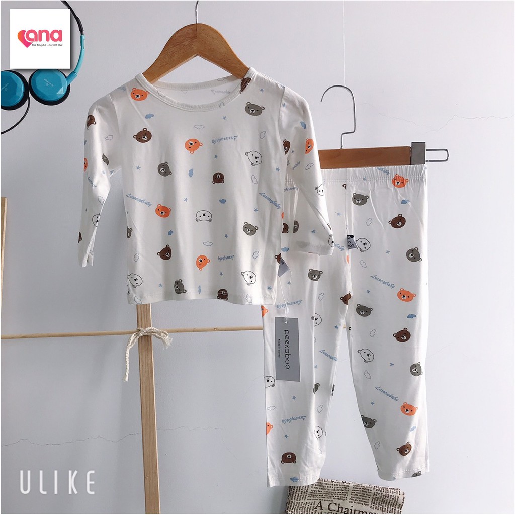 Bộ quần áo thu đông cho bé thun lạnh PEEKABOO [Giá Gốc] bộ trẻ em thu đông dài tay bé trai gái họa tiết mặt gấu cute