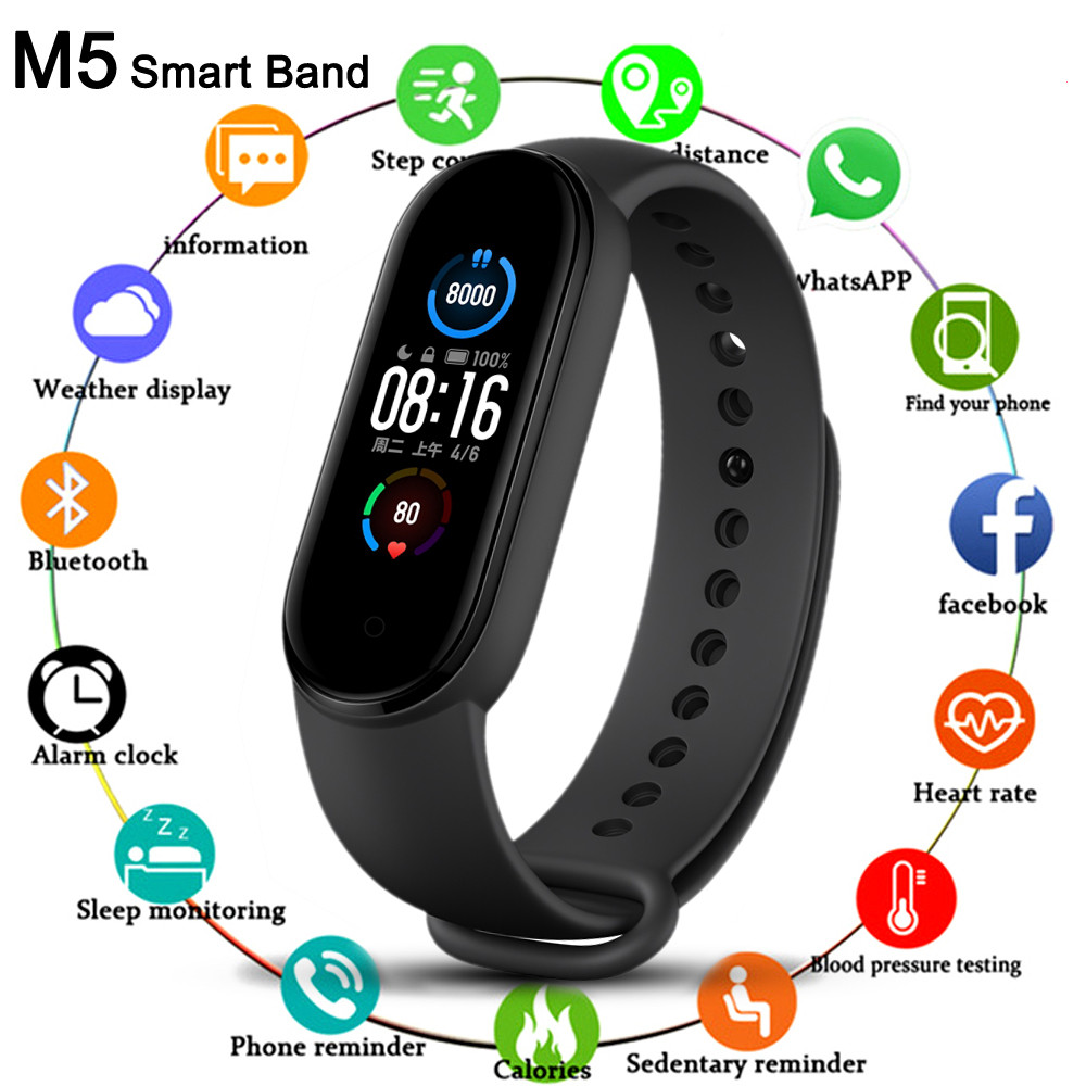 Bộ Đồng Hồ Thông Minh Bluetooth M5 Chống Nước Giám Sát Nhịp Tim & Huyết Áp Cho Xiaomi Mi Band 5