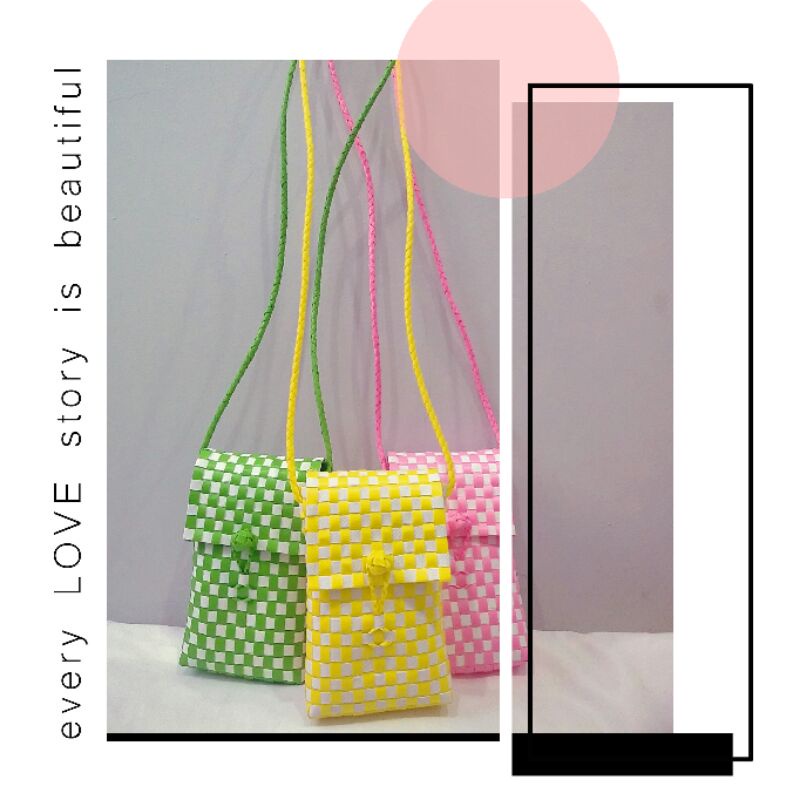 Túi đựng điện thoại caro túi đan Handmade đeo chéo