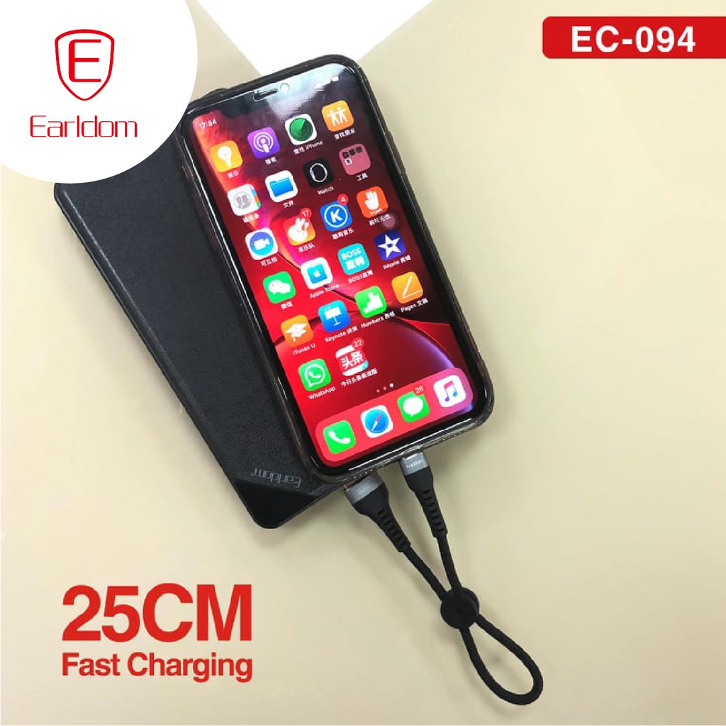 Cáp sạc dù Earldom 25cm, hỗ trợ sạc nhanh Earldom EC-094 chính hãng