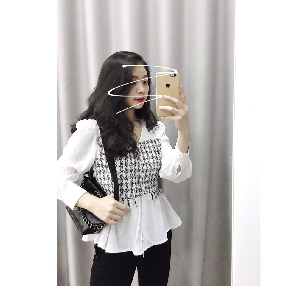 Áo lụa pha dạ kẻ đen dài tay - Hàng cao cấp xuất khẩu | BigBuy360 - bigbuy360.vn