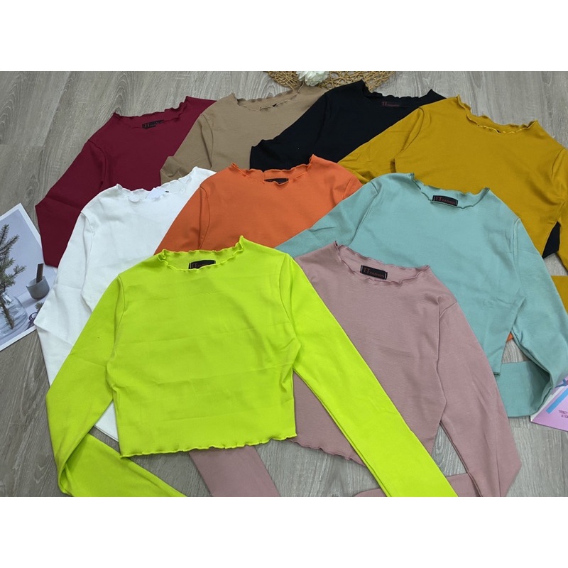 ÁO THUN VIỀN XINH CROPTOP TAY DÀI