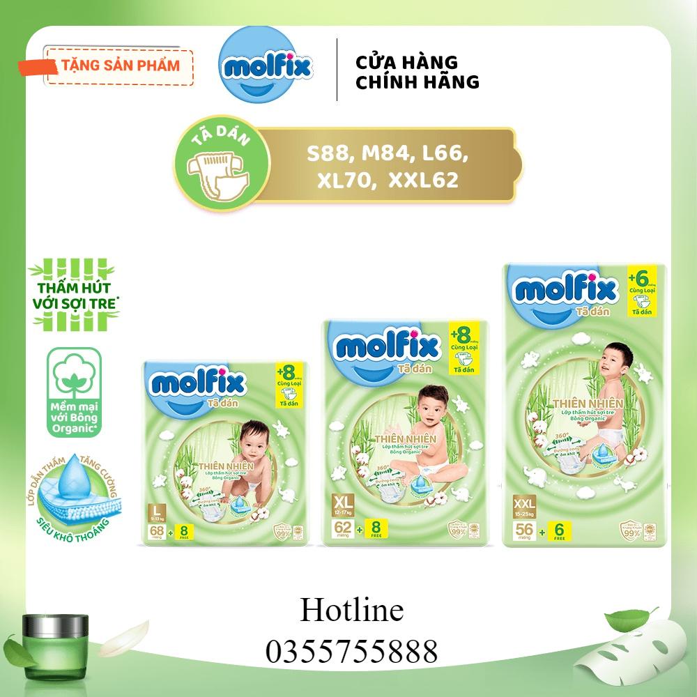 Tã/bỉm dán Molfix Thiên nhiên Super Jumbo S80/M76/L68/XL62/XXL56