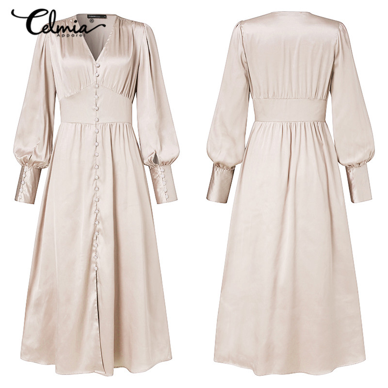 Đầm CELMIA Dài Cổ Chữ V Tay Phồng Thanh Lịch Cho Nữ | BigBuy360 - bigbuy360.vn