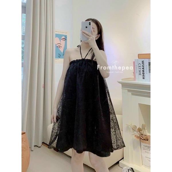 ĐẦM SUÔNG BABYDOLL HOA NỔI CỔ YẾM