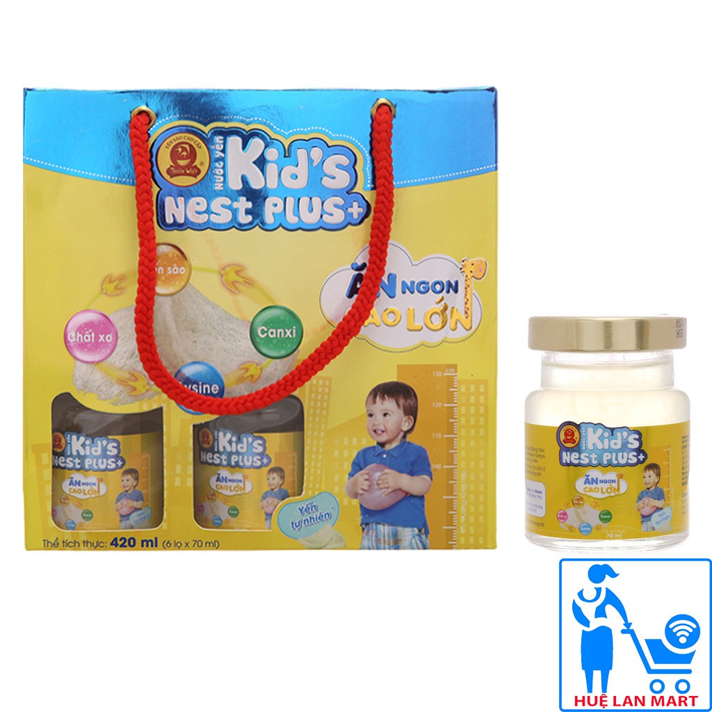 Nước Yến Sào Cao Cấp Thiên Việt Kid's Nest Plus+ Hương Vị Tự Nhiên Hộp 6 Lọ x 70ml (Ăn ngon cao lớn)