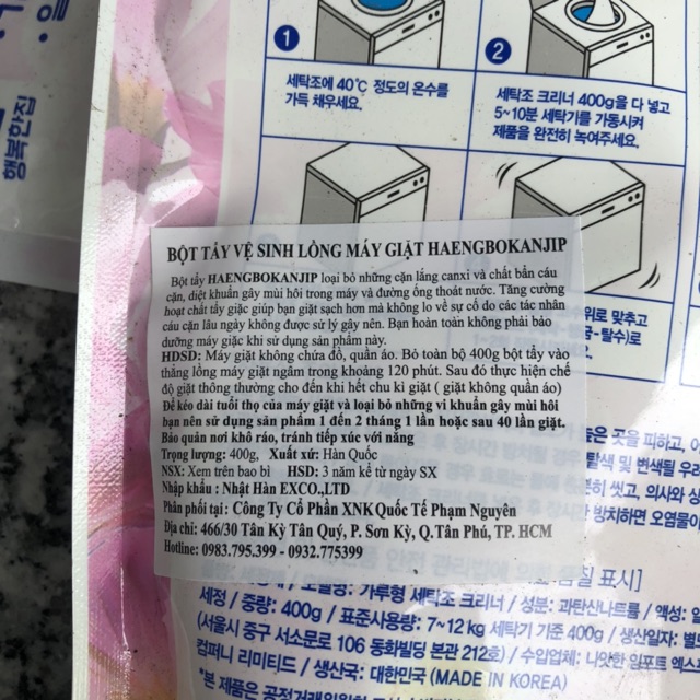 Bột tẩy vệ sinh lồng máy giặt Hàn Quốc