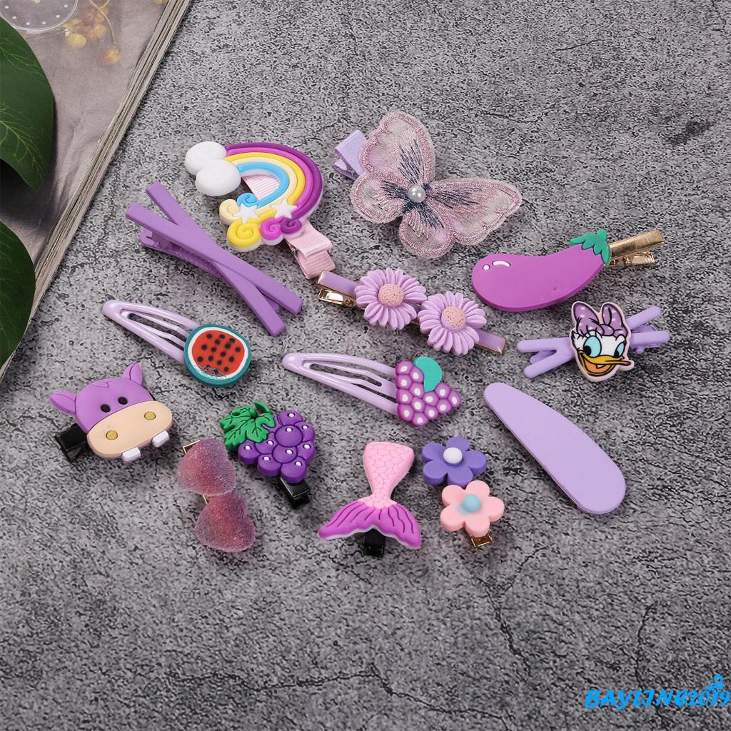 Set 14 Kẹp Tóc Hình Thú / Bông Hoa Dễ Thương Dành Cho Bé Gái