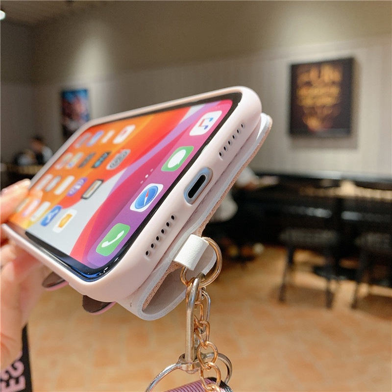 Ốp Điện Thoại Dạng Ví Hình mickey minnie Có Dây Đeo Cho iphone 15 14 12 11 13 pro max mini x xs max xr 6 6s 7 8 + se 2020
