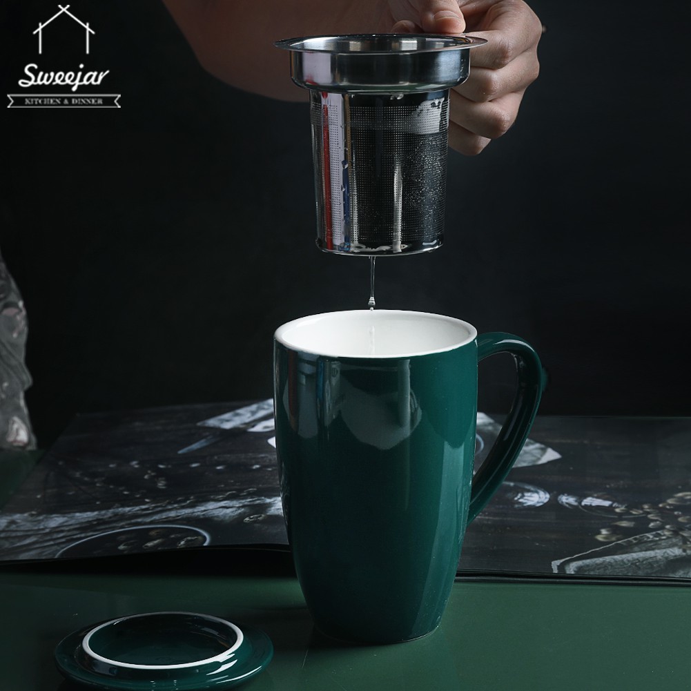 Cốc SWEEJAR đựng nước cà phê trà sứ có tấm lọc lá trà tiện lợi