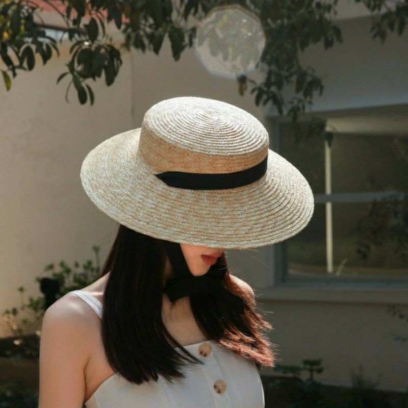 Mũ cói đi biển gaucho vành rộng dây buộc siêu đẹp