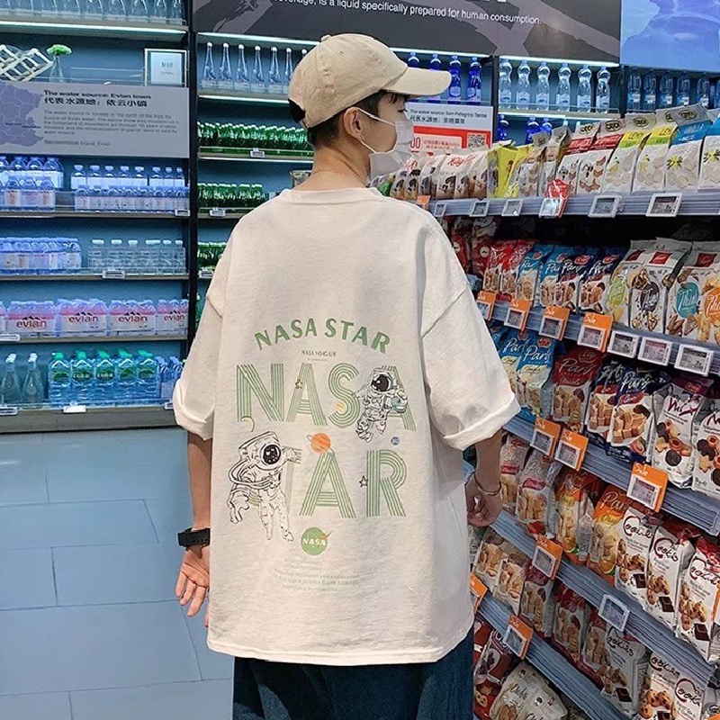 Áo Thun Tay Ngắn Dáng Rộng In Hình Phi Hành Gia Thời Trang Hàn Quốc Phong Cách Hip Hop Đường Phố Cỡ Lớn M-8XL Cho Nam