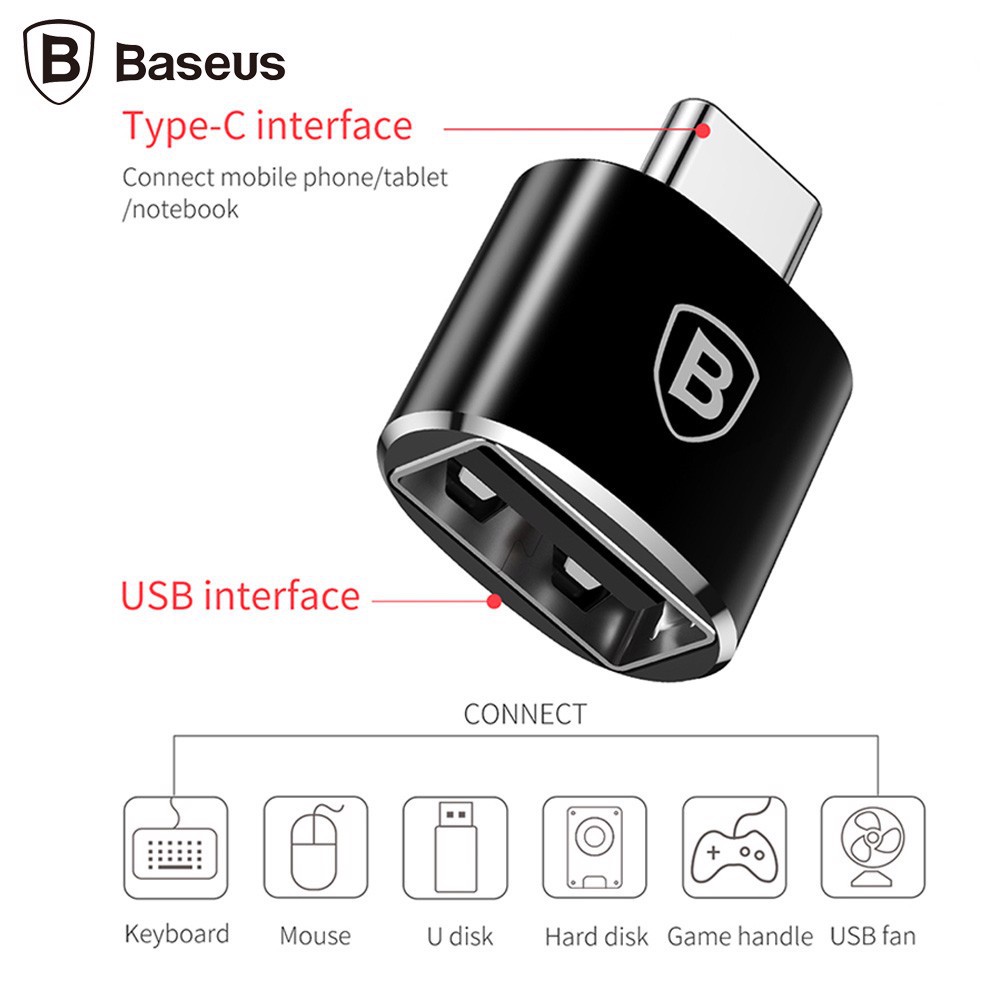 CHÍNH HÃNG Đầu chuyển OTG USB Type C sang USB Full size Baseus CATJQ-B01 CAAOTG-01 Đầu Chuyển Đổi USB Sang TypeC