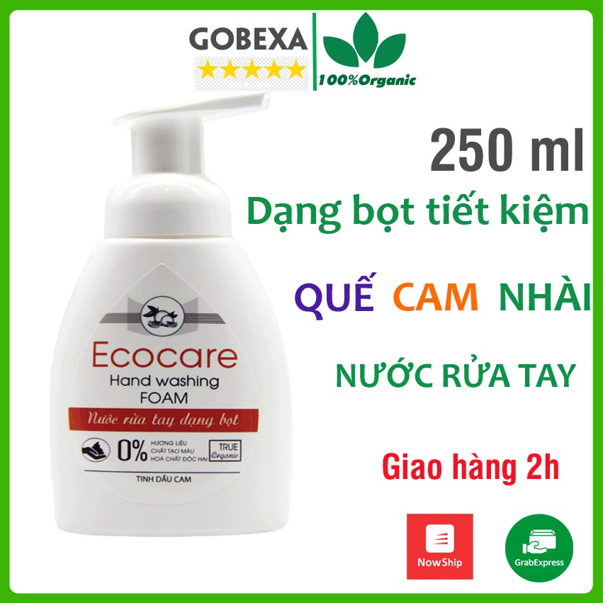 Nước rửa tay Ecocare bồ hòn hữu cơ dạng bọt cam, quế, nhài 250ml