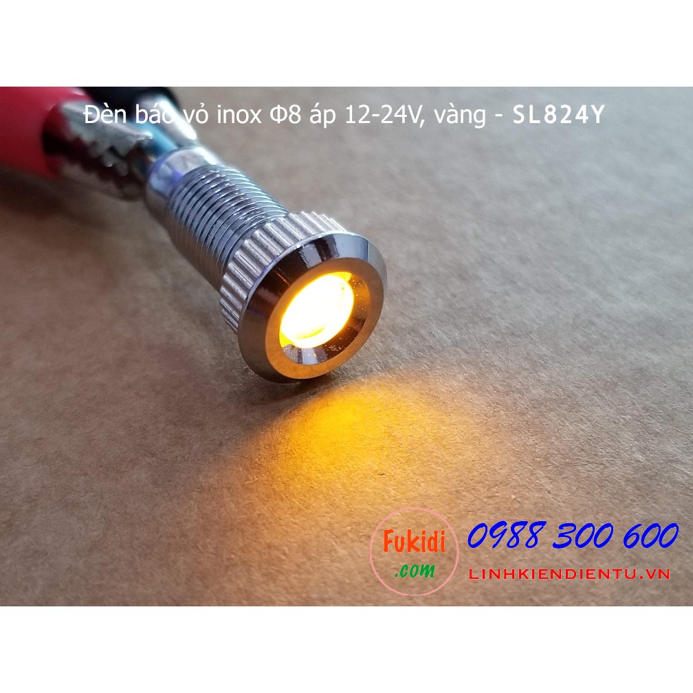 Đèn báo tín hiệu Φ8mm vỏ inox chống thấm, điện áp 12-24v màu đỏ, xanh lá, xanh dương và vàng - SL824R, SL824G, SL824B