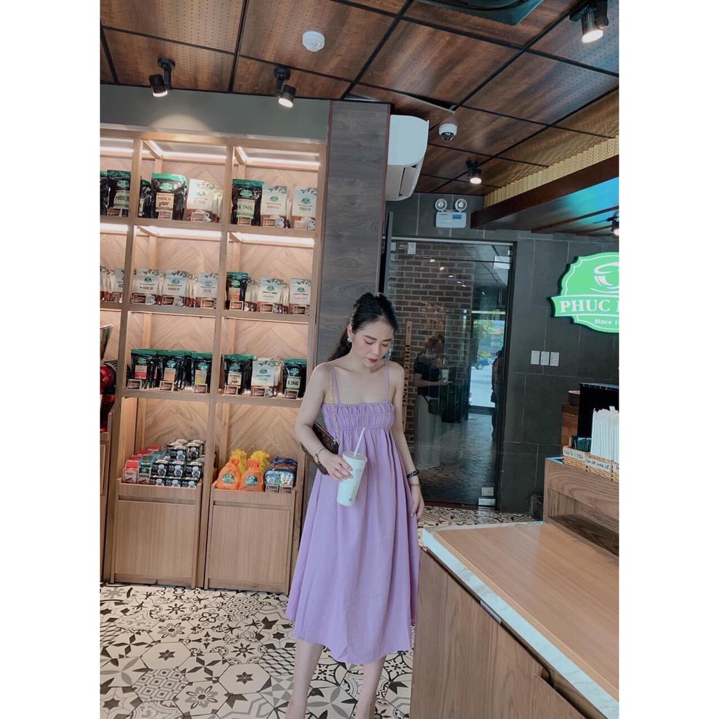 Đầm hai dây suông nhún ngực dễ thương | BigBuy360 - bigbuy360.vn