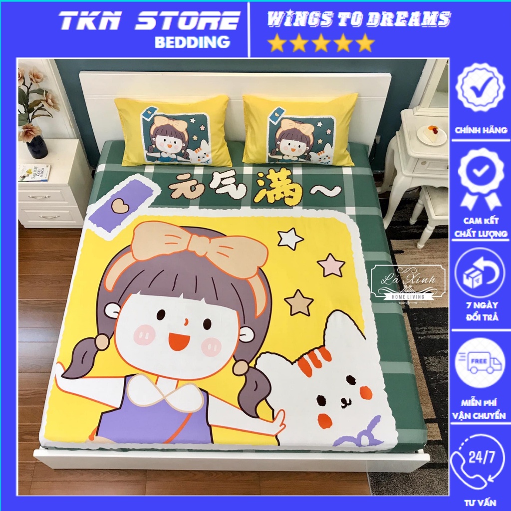 Bộ ga giường và vỏ gối cotton thun lạnh 100%, ga gối cotton dày mát đủ size nệm 1m2 1m5 1m6 1m8 2m Giá Rẻ
