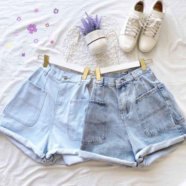 Quần short jean unisex lưng cao ống rộng - Quần short ngố ulzzang