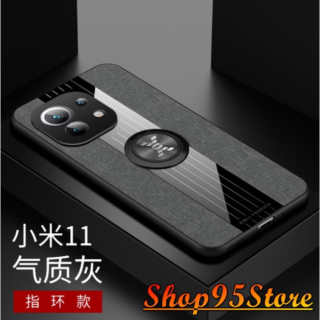 Ốp lưng vải jean Xiaomi Mi 11 họa tiết kẻ sọc cao cấp