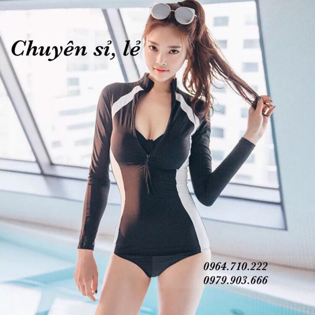 Bộ bơi đi biển set liền dài tay tặng kèm áo ngực thêm bên trong