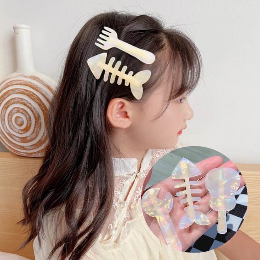 Kẹp Tóc Cỡ Nhỏ Hình Xương Cá Màu Sắc Vui Nhộn Cho Nữ
