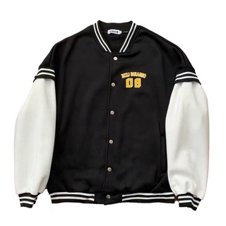 Áo bomber khoác 09 chất nỉ cao cấp, áo khoác bên ngoài nỉ phối trắng tay