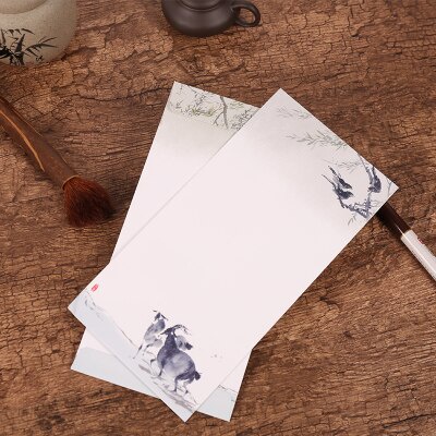 Set 12 bao thư giấy kraft họa tiết hoa phong cách Trung Hoa cổ điển