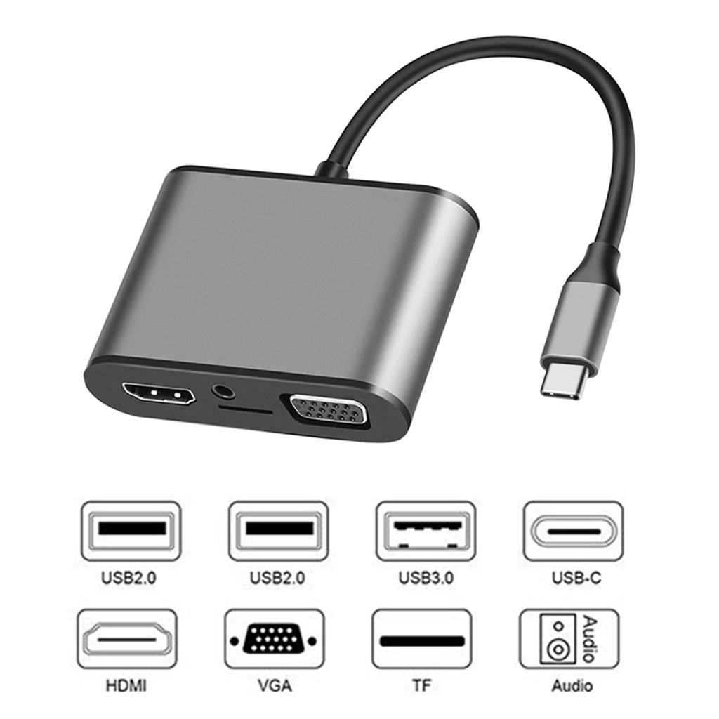 Đầu Đọc Thẻ 8 Trong 1 Usb Type-C Sang Hdmi Pd Tf Vga