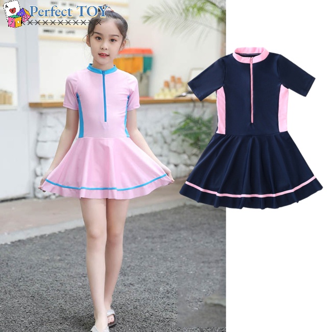Đồ Bơi Một Mảnh Tay Ngắn Cho Bé Gái Từ 3-11 Tuổi